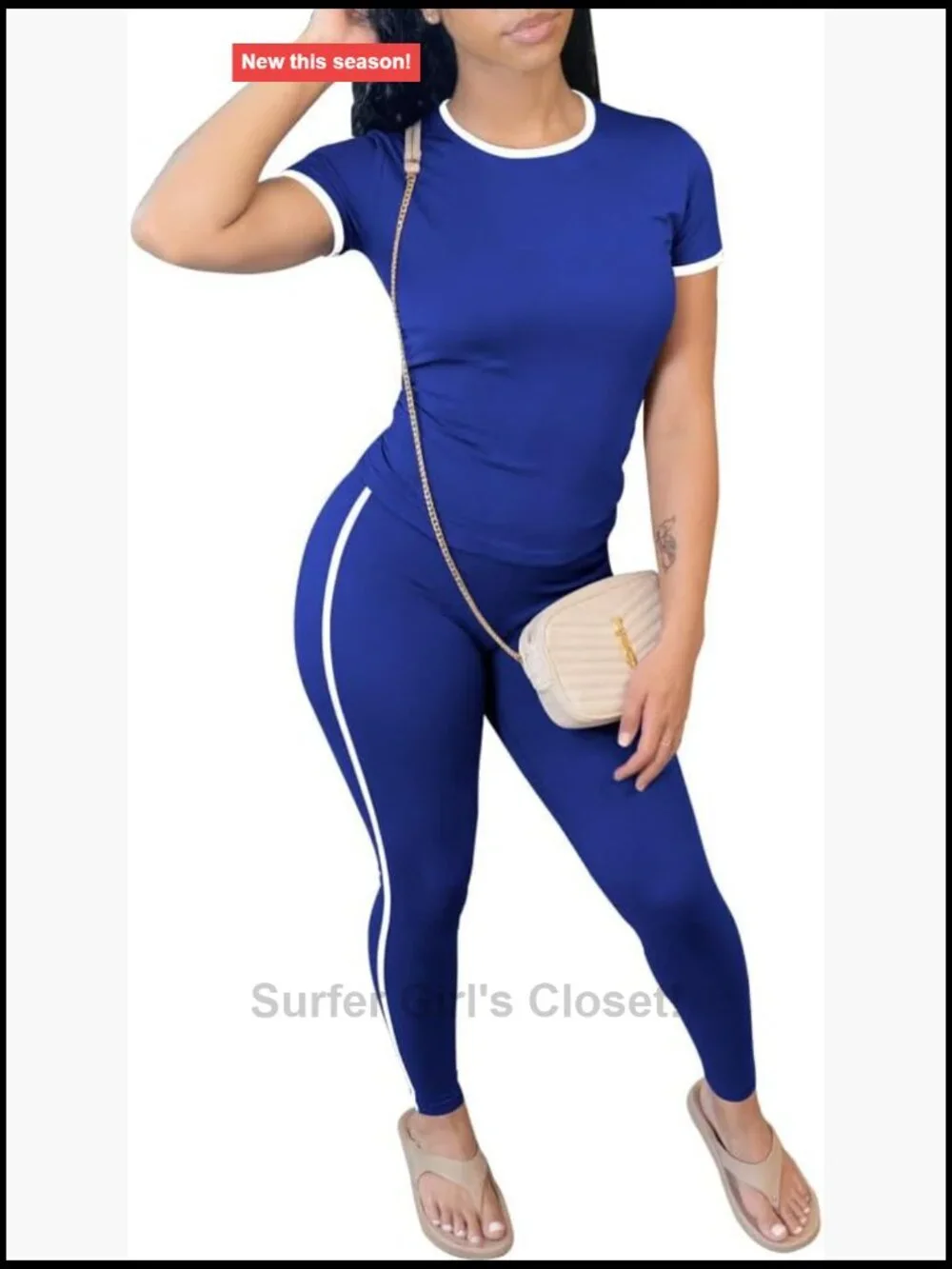 Women's Short Sleeve Fitted Top and Leggings Casual Loungewear Tracksuit Set